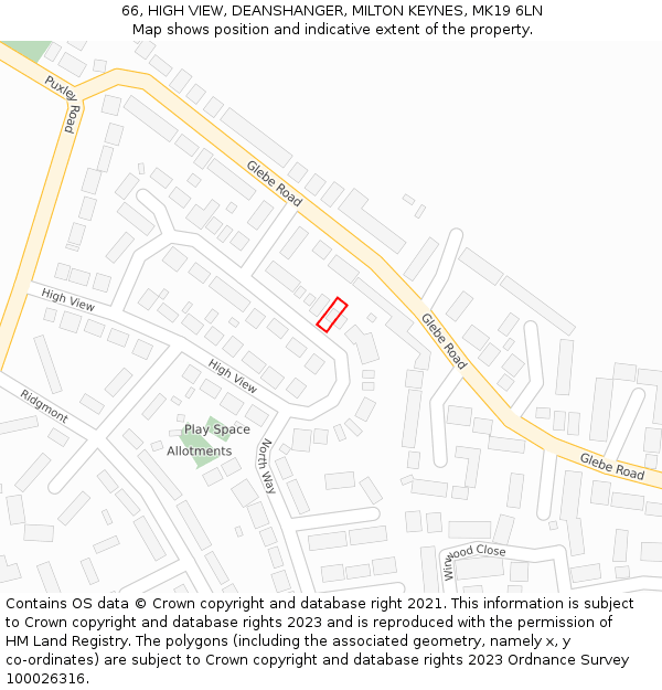 66, HIGH VIEW, DEANSHANGER, MILTON KEYNES, MK19 6LN: Location map and indicative extent of plot