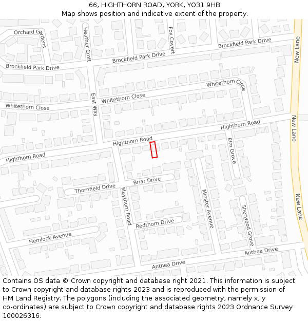 66, HIGHTHORN ROAD, YORK, YO31 9HB: Location map and indicative extent of plot
