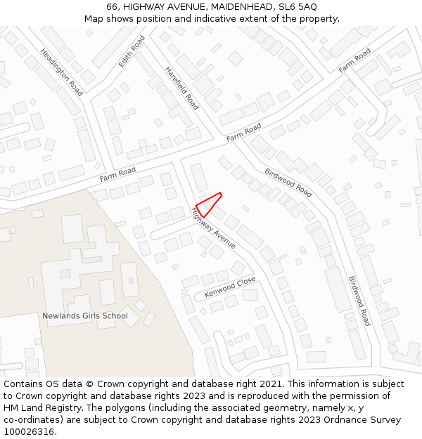 66, HIGHWAY AVENUE, MAIDENHEAD, SL6 5AQ: Location map and indicative extent of plot