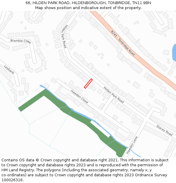 66, HILDEN PARK ROAD, HILDENBOROUGH, TONBRIDGE, TN11 9BN: Location map and indicative extent of plot