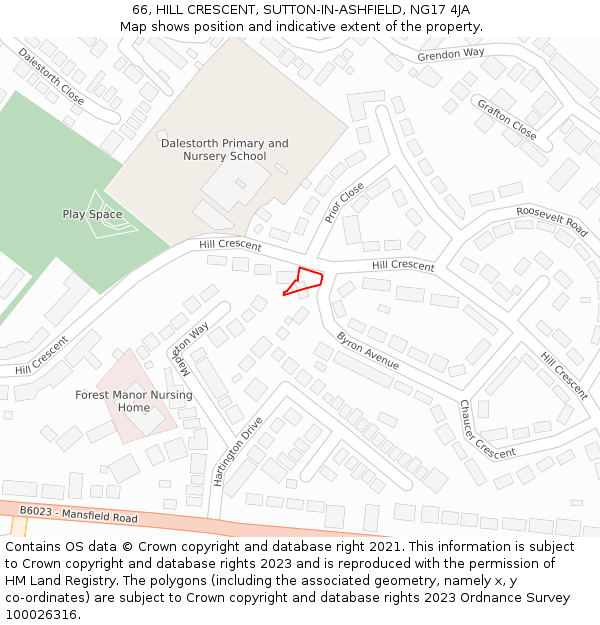 66, HILL CRESCENT, SUTTON-IN-ASHFIELD, NG17 4JA: Location map and indicative extent of plot
