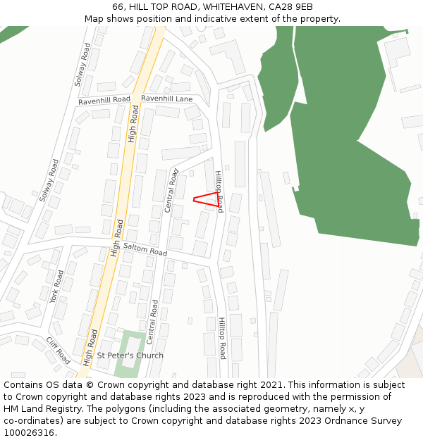 66, HILL TOP ROAD, WHITEHAVEN, CA28 9EB: Location map and indicative extent of plot
