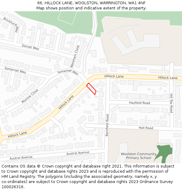 66, HILLOCK LANE, WOOLSTON, WARRINGTON, WA1 4NF: Location map and indicative extent of plot