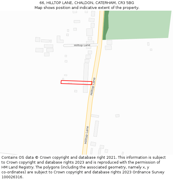 66, HILLTOP LANE, CHALDON, CATERHAM, CR3 5BG: Location map and indicative extent of plot