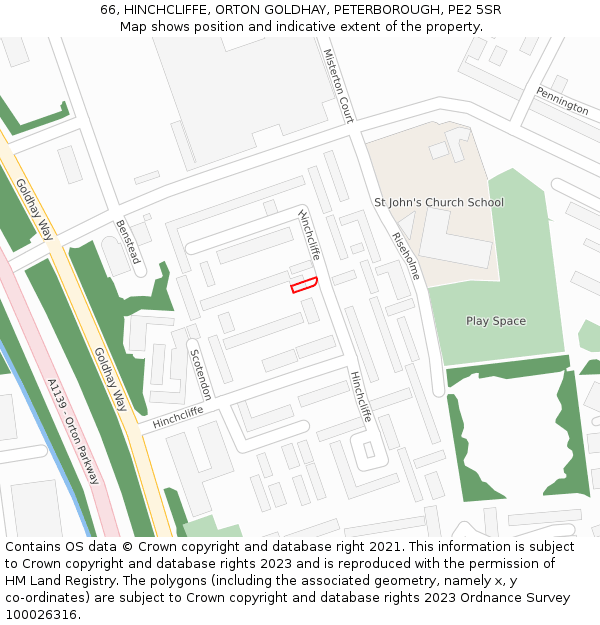66, HINCHCLIFFE, ORTON GOLDHAY, PETERBOROUGH, PE2 5SR: Location map and indicative extent of plot
