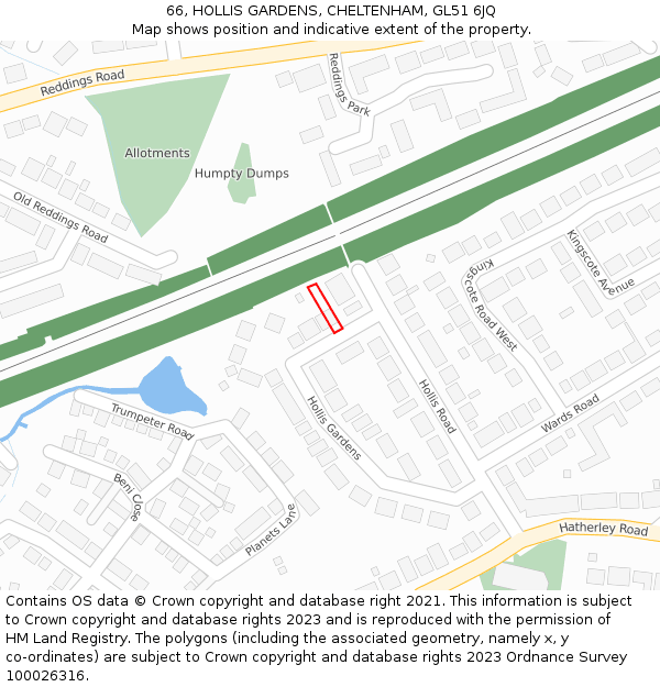 66, HOLLIS GARDENS, CHELTENHAM, GL51 6JQ: Location map and indicative extent of plot