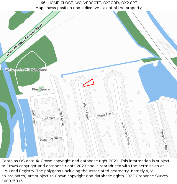 66, HOME CLOSE, WOLVERCOTE, OXFORD, OX2 8PT: Location map and indicative extent of plot