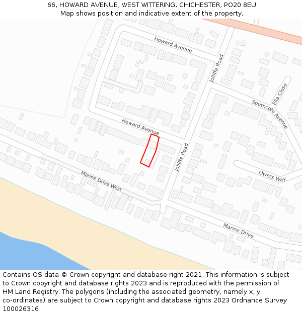 66, HOWARD AVENUE, WEST WITTERING, CHICHESTER, PO20 8EU: Location map and indicative extent of plot