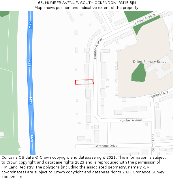 66, HUMBER AVENUE, SOUTH OCKENDON, RM15 5JN: Location map and indicative extent of plot