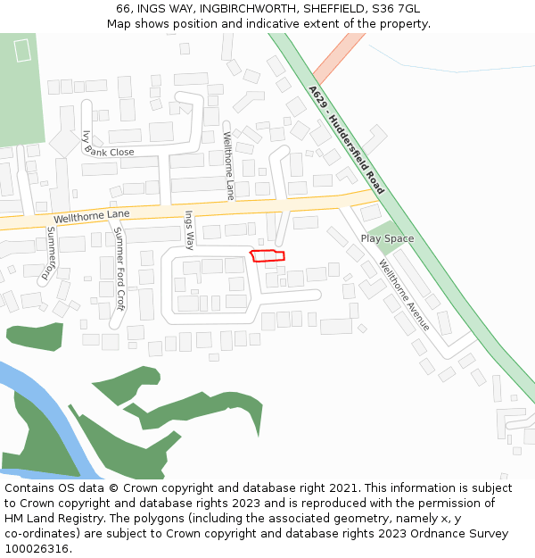 66, INGS WAY, INGBIRCHWORTH, SHEFFIELD, S36 7GL: Location map and indicative extent of plot