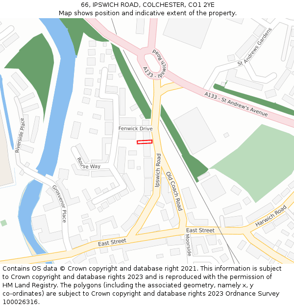 66, IPSWICH ROAD, COLCHESTER, CO1 2YE: Location map and indicative extent of plot