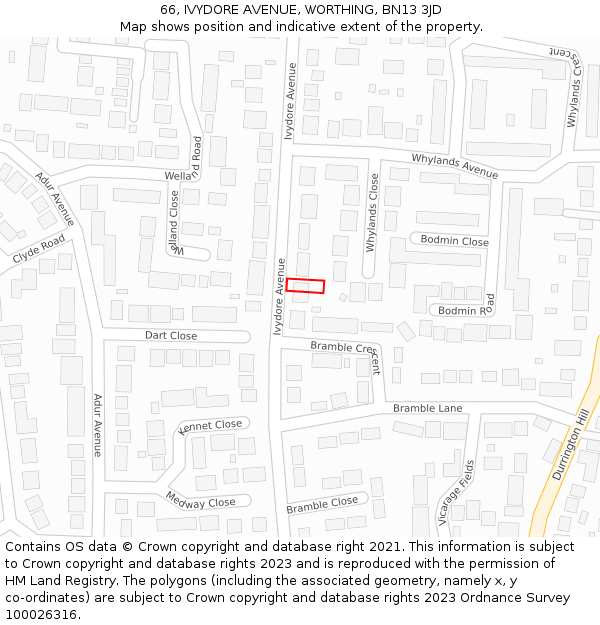 66, IVYDORE AVENUE, WORTHING, BN13 3JD: Location map and indicative extent of plot