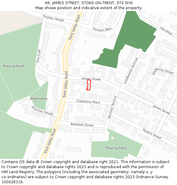 66, JAMES STREET, STOKE-ON-TRENT, ST4 5HS: Location map and indicative extent of plot