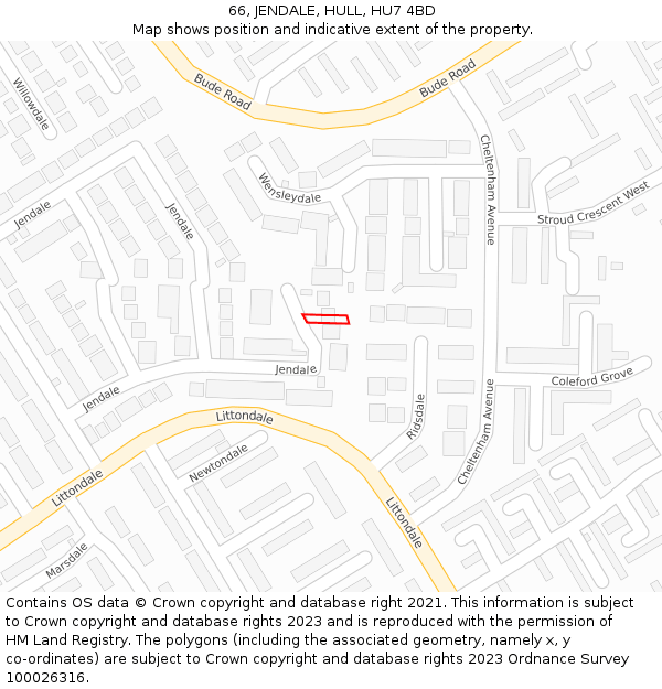 66, JENDALE, HULL, HU7 4BD: Location map and indicative extent of plot