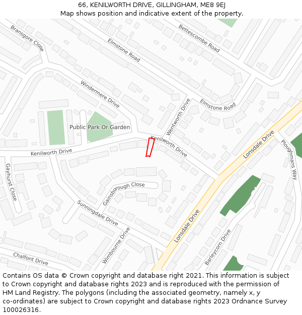 66, KENILWORTH DRIVE, GILLINGHAM, ME8 9EJ: Location map and indicative extent of plot