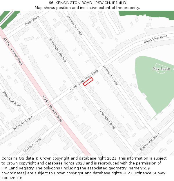 66, KENSINGTON ROAD, IPSWICH, IP1 4LD: Location map and indicative extent of plot