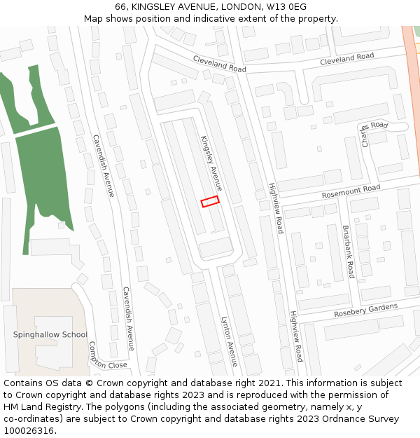 66, KINGSLEY AVENUE, LONDON, W13 0EG: Location map and indicative extent of plot