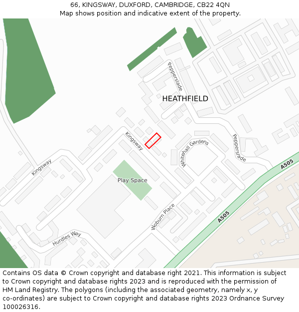 66, KINGSWAY, DUXFORD, CAMBRIDGE, CB22 4QN: Location map and indicative extent of plot