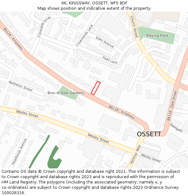 66, KINGSWAY, OSSETT, WF5 8DF: Location map and indicative extent of plot