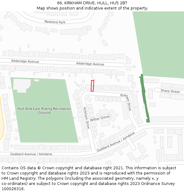 66, KIRKHAM DRIVE, HULL, HU5 2BT: Location map and indicative extent of plot