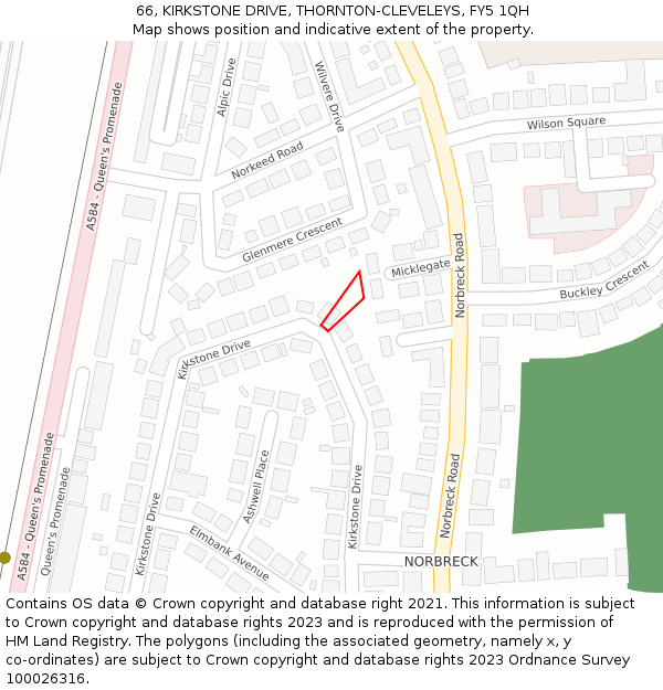 66, KIRKSTONE DRIVE, THORNTON-CLEVELEYS, FY5 1QH: Location map and indicative extent of plot