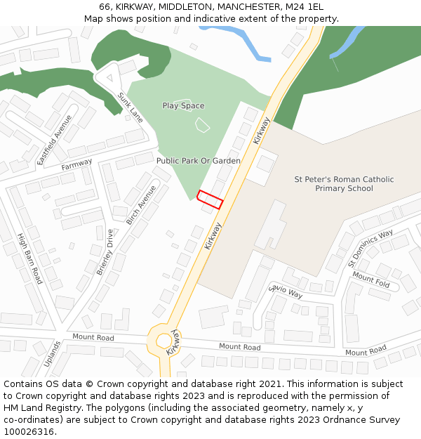66, KIRKWAY, MIDDLETON, MANCHESTER, M24 1EL: Location map and indicative extent of plot