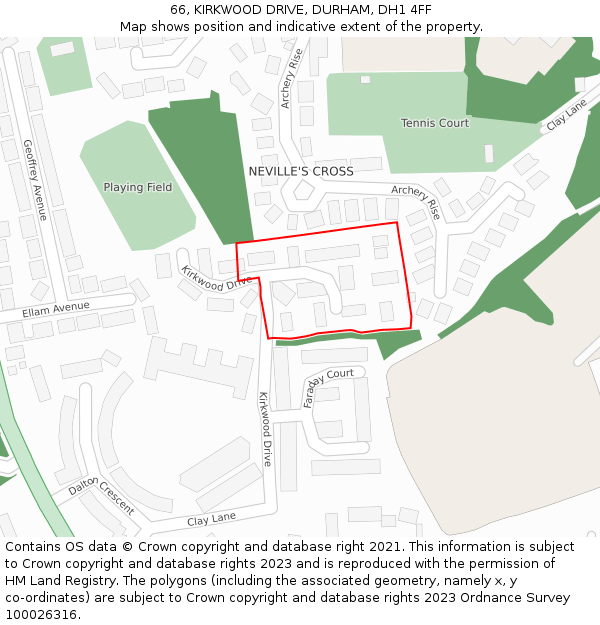 66, KIRKWOOD DRIVE, DURHAM, DH1 4FF: Location map and indicative extent of plot