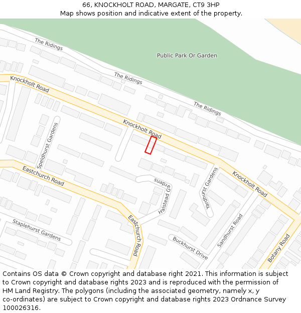 66, KNOCKHOLT ROAD, MARGATE, CT9 3HP: Location map and indicative extent of plot