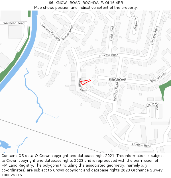 66, KNOWL ROAD, ROCHDALE, OL16 4BB: Location map and indicative extent of plot