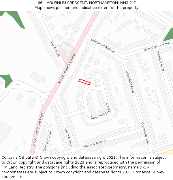 66, LABURNUM CRESCENT, NORTHAMPTON, NN3 2LF: Location map and indicative extent of plot