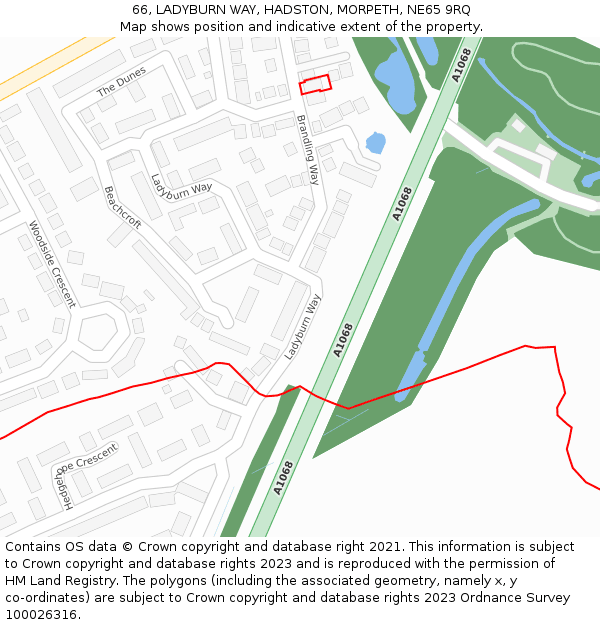 66, LADYBURN WAY, HADSTON, MORPETH, NE65 9RQ: Location map and indicative extent of plot