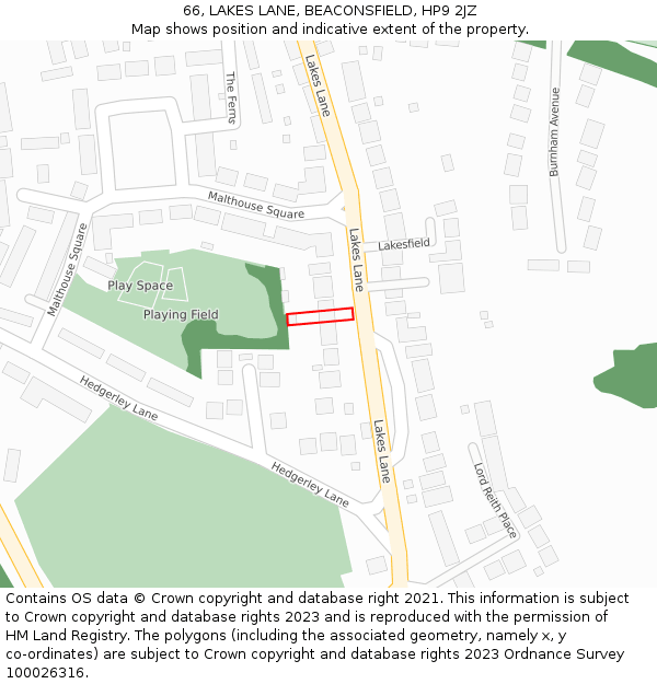 66, LAKES LANE, BEACONSFIELD, HP9 2JZ: Location map and indicative extent of plot