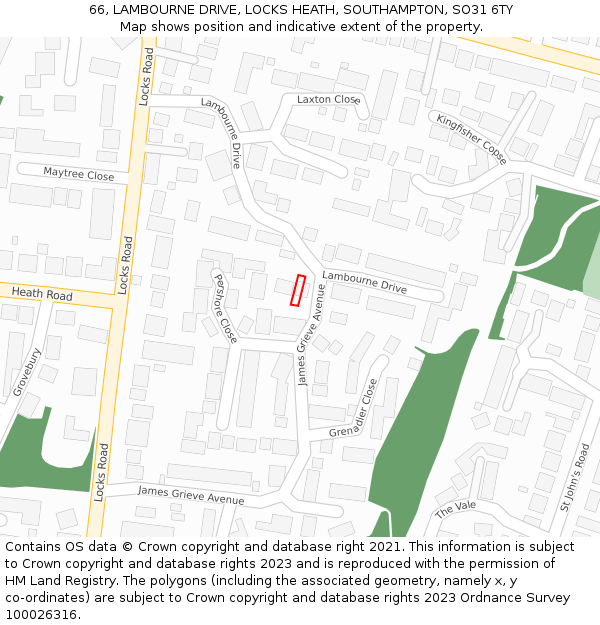 66, LAMBOURNE DRIVE, LOCKS HEATH, SOUTHAMPTON, SO31 6TY: Location map and indicative extent of plot