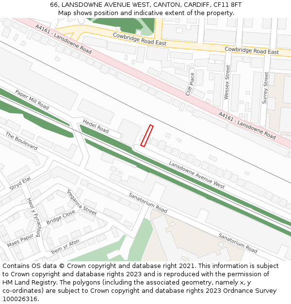 66, LANSDOWNE AVENUE WEST, CANTON, CARDIFF, CF11 8FT: Location map and indicative extent of plot