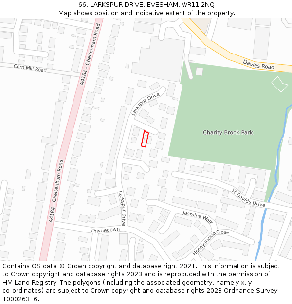 66, LARKSPUR DRIVE, EVESHAM, WR11 2NQ: Location map and indicative extent of plot