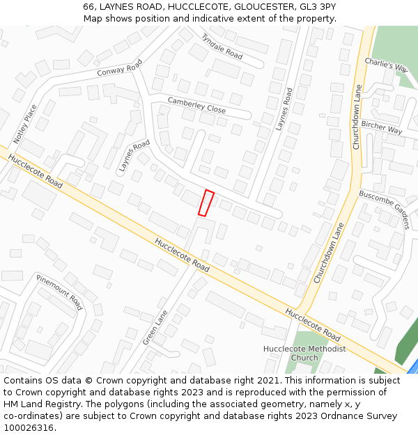 66, LAYNES ROAD, HUCCLECOTE, GLOUCESTER, GL3 3PY: Location map and indicative extent of plot