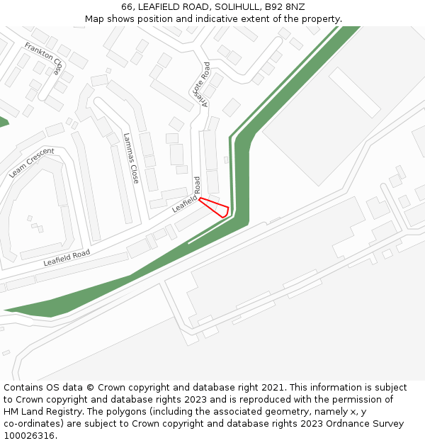 66, LEAFIELD ROAD, SOLIHULL, B92 8NZ: Location map and indicative extent of plot