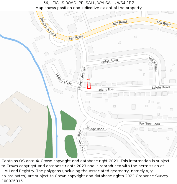 66, LEIGHS ROAD, PELSALL, WALSALL, WS4 1BZ: Location map and indicative extent of plot