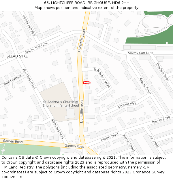 66, LIGHTCLIFFE ROAD, BRIGHOUSE, HD6 2HH: Location map and indicative extent of plot