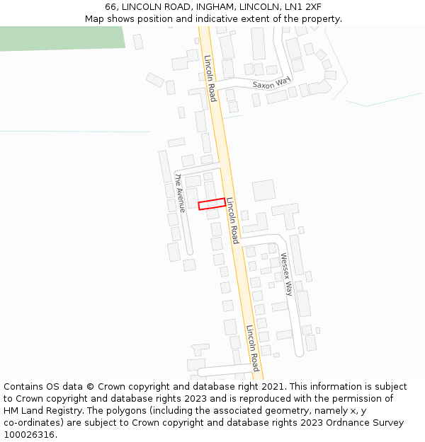 66, LINCOLN ROAD, INGHAM, LINCOLN, LN1 2XF: Location map and indicative extent of plot