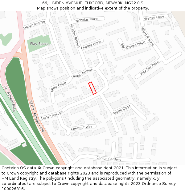 66, LINDEN AVENUE, TUXFORD, NEWARK, NG22 0JS: Location map and indicative extent of plot
