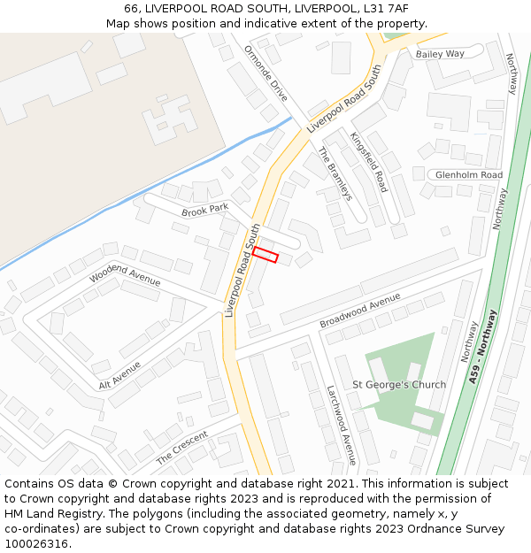 66, LIVERPOOL ROAD SOUTH, LIVERPOOL, L31 7AF: Location map and indicative extent of plot