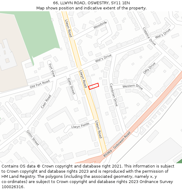 66, LLWYN ROAD, OSWESTRY, SY11 1EN: Location map and indicative extent of plot