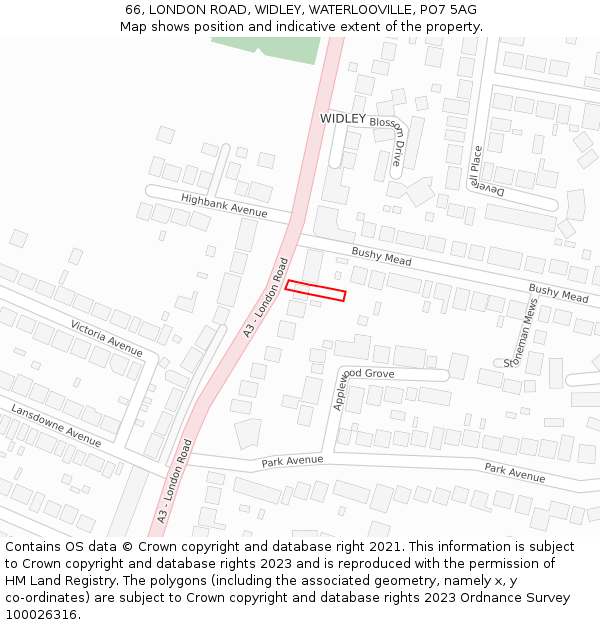 66, LONDON ROAD, WIDLEY, WATERLOOVILLE, PO7 5AG: Location map and indicative extent of plot