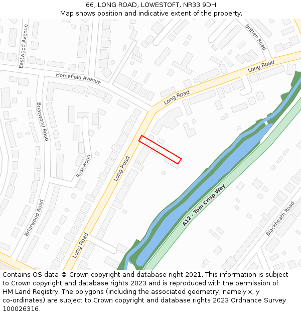 66, LONG ROAD, LOWESTOFT, NR33 9DH: Location map and indicative extent of plot