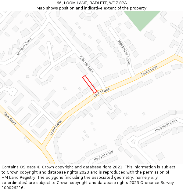 66, LOOM LANE, RADLETT, WD7 8PA: Location map and indicative extent of plot