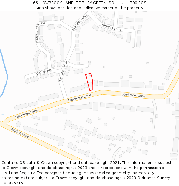 66, LOWBROOK LANE, TIDBURY GREEN, SOLIHULL, B90 1QS: Location map and indicative extent of plot