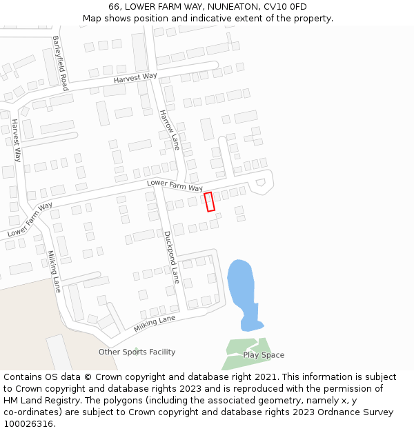 66, LOWER FARM WAY, NUNEATON, CV10 0FD: Location map and indicative extent of plot