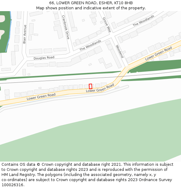 66, LOWER GREEN ROAD, ESHER, KT10 8HB: Location map and indicative extent of plot