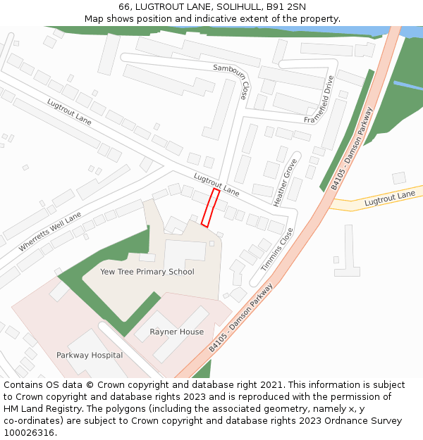 66, LUGTROUT LANE, SOLIHULL, B91 2SN: Location map and indicative extent of plot